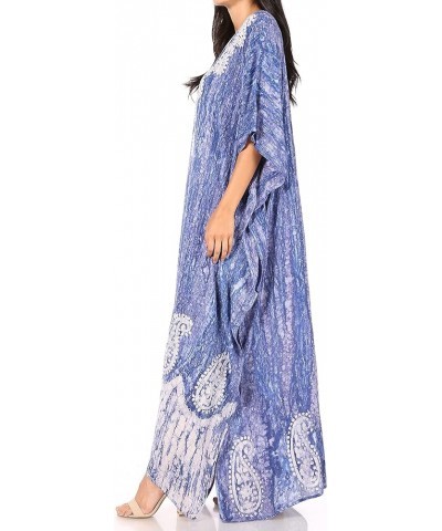 Tacy Women's Casual Boho Summer Maxi Dress Caftan Kaftan Cover-up LougeWear 10-indigo $16.79 Swimsuits