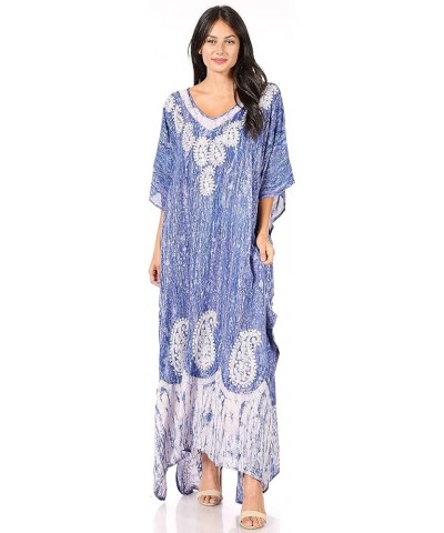 Tacy Women's Casual Boho Summer Maxi Dress Caftan Kaftan Cover-up LougeWear 10-indigo $16.79 Swimsuits