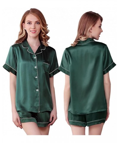 Women's Silky Satin Pajamas Sleepwear Short and Long Button-Down Pj Set Green01 $9.14 Sleep & Lounge