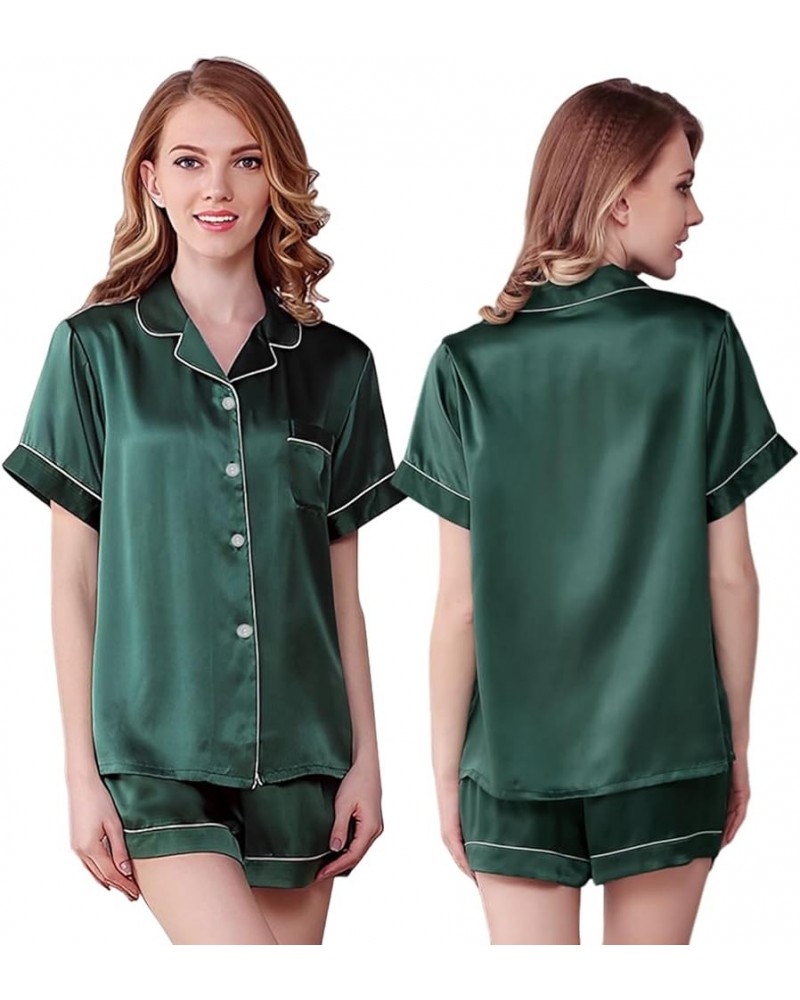 Women's Silky Satin Pajamas Sleepwear Short and Long Button-Down Pj Set Green01 $9.14 Sleep & Lounge