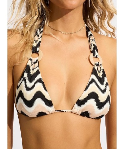 Women's Slide Triangle Bikini Top Swimsuit with Ring Detail Neue Wave Black $20.75 Swimsuits