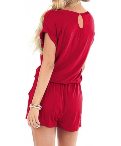 Womens Summer Cute Front Tie Short Jumpsuits Rompers with Pockets Red $15.84 Rompers