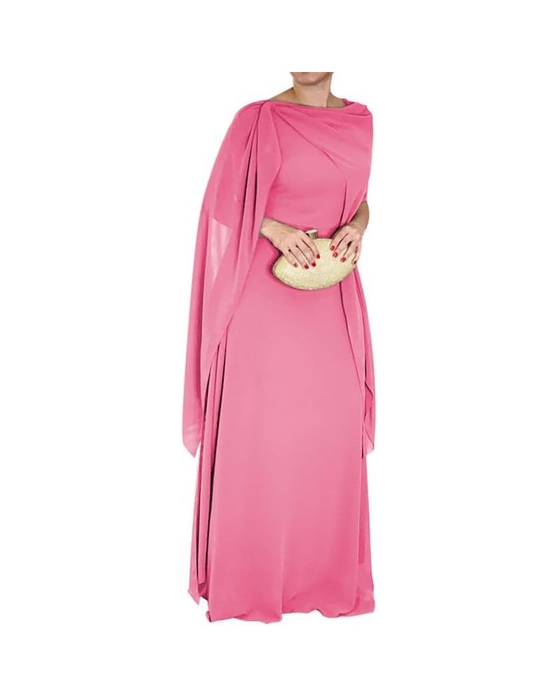 Mother of The Bride Dresses for Wedding Long Evening Formal Dress Chiffon Wedding Guest Groom Dresses with Cape Rose Pink $38...