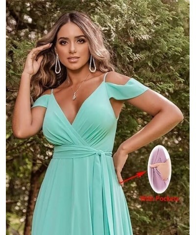 Women's Cold Shoulder Bridesmaid Dress with Pockets Long V-Neck Formal Wedding Guest Dress with Slit Yellow $24.00 Dresses