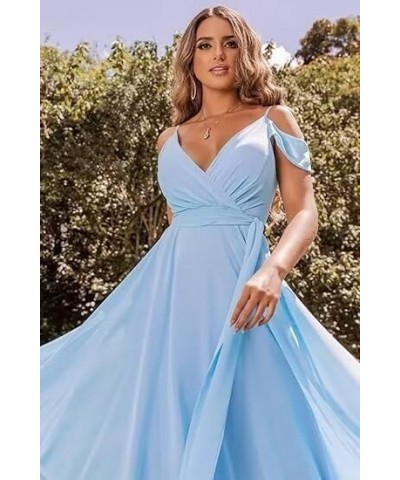 Women's Cold Shoulder Bridesmaid Dress with Pockets Long V-Neck Formal Wedding Guest Dress with Slit Yellow $24.00 Dresses