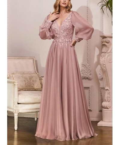 Chiffon Mother of The Bride Dresses Laces Appliques V Neck Long Sleeve Formal Evening Gowns Silver $39.21 Dresses