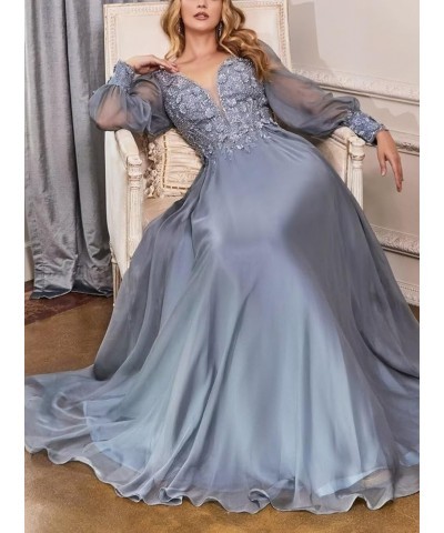 Chiffon Mother of The Bride Dresses Laces Appliques V Neck Long Sleeve Formal Evening Gowns Silver $39.21 Dresses