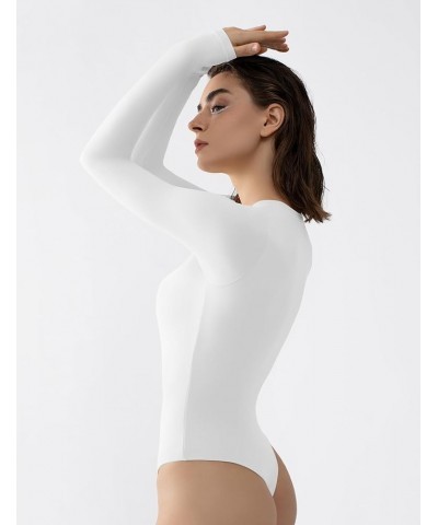 Women's Crew Neck Long Sleeve Bodysuit Sexy Tops Sharp Collection 12 Splashed White $15.30 Bodysuits