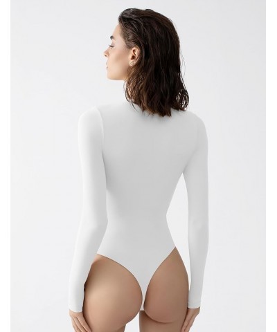 Women's Crew Neck Long Sleeve Bodysuit Sexy Tops Sharp Collection 12 Splashed White $15.30 Bodysuits