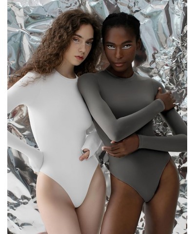 Women's Crew Neck Long Sleeve Bodysuit Sexy Tops Sharp Collection 12 Splashed White $15.30 Bodysuits