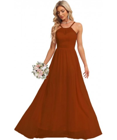 Chiffon Halter Bridesmaid Dresses for Wedding 2024 Long A Line Formal Evening Prom Party Gown Burnr Orange $25.25 Dresses