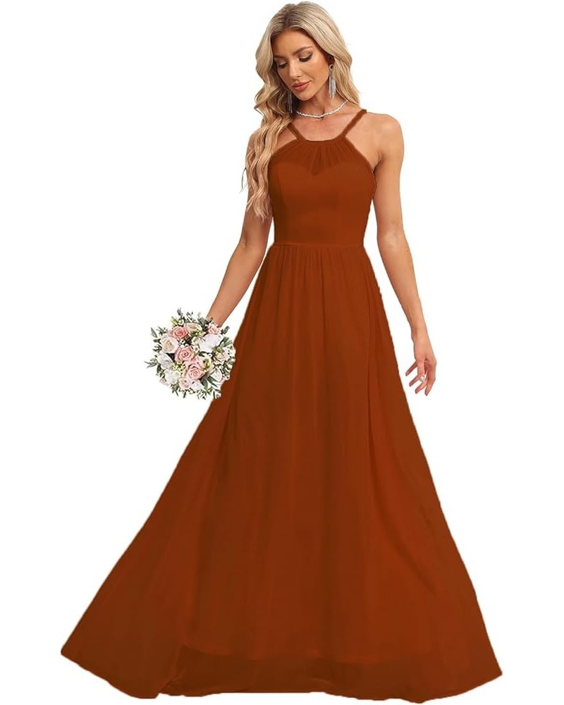 Chiffon Halter Bridesmaid Dresses for Wedding 2024 Long A Line Formal Evening Prom Party Gown Burnr Orange $25.25 Dresses