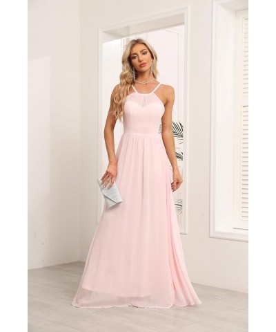 Chiffon Halter Bridesmaid Dresses for Wedding 2024 Long A Line Formal Evening Prom Party Gown Burnr Orange $25.25 Dresses