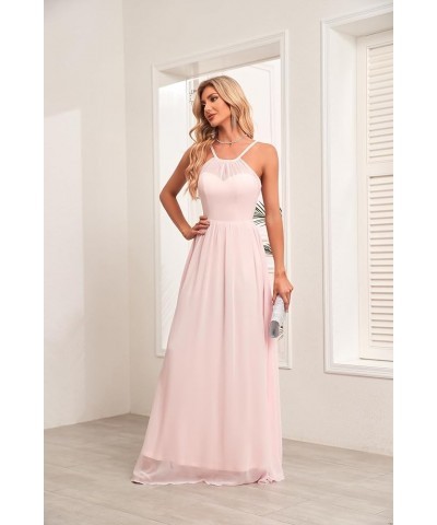 Chiffon Halter Bridesmaid Dresses for Wedding 2024 Long A Line Formal Evening Prom Party Gown Burnr Orange $25.25 Dresses