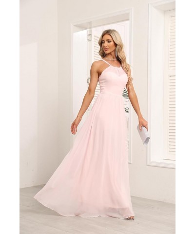 Chiffon Halter Bridesmaid Dresses for Wedding 2024 Long A Line Formal Evening Prom Party Gown Burnr Orange $25.25 Dresses