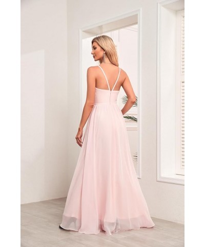 Chiffon Halter Bridesmaid Dresses for Wedding 2024 Long A Line Formal Evening Prom Party Gown Burnr Orange $25.25 Dresses