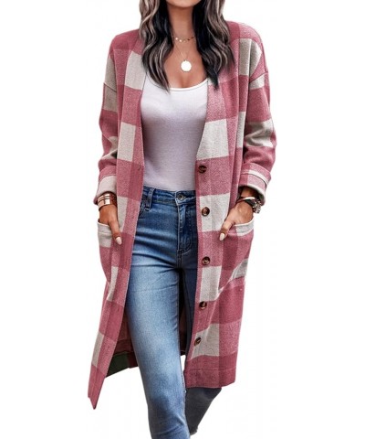 Women Coat Trench Jacket - Winter Long Sleeve Peacoat Fall Mid-Length Lapel Cardigan Overcoat with Pockets 306 Pink $24.37 Coats