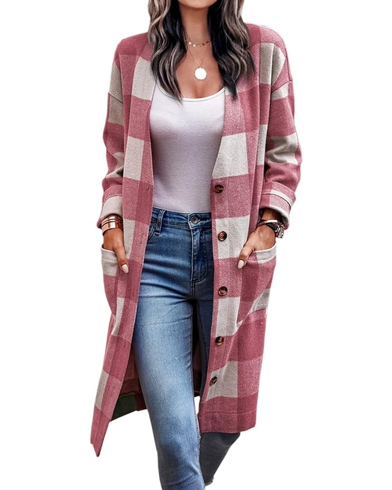 Women Coat Trench Jacket - Winter Long Sleeve Peacoat Fall Mid-Length Lapel Cardigan Overcoat with Pockets 306 Pink $24.37 Coats