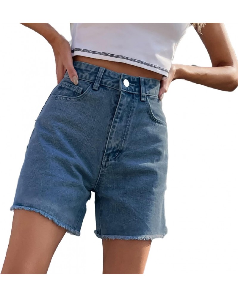 Women High Waisted Jean Shorts Baggy Casual Trendy Denim Shorts Button Waistband Joggers Athletic Cut Off Shorts with Raw Edg...