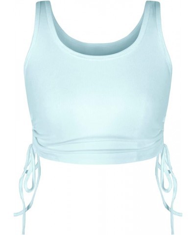 Women's U Neck Sleeveless Drawstring Side Slim Fit Basic Crop Tops Ice Blue $8.39 Tanks