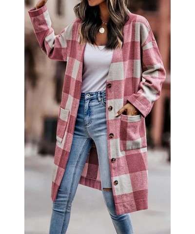 Women Coat Trench Jacket - Winter Long Sleeve Peacoat Fall Mid-Length Lapel Cardigan Overcoat with Pockets 306 Pink $24.37 Coats