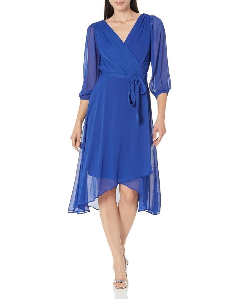 Women's Balloon Half Sleeve Faux Wrap Midi Dress Deep Cobalt $29.20 Dresses