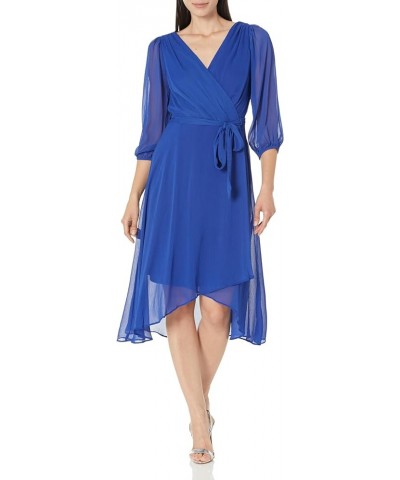 Women's Balloon Half Sleeve Faux Wrap Midi Dress Deep Cobalt $29.20 Dresses