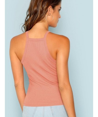 Women's Sleeveless Knit Slim Summer Halter Cami Top Coral Pink $14.49 Tanks