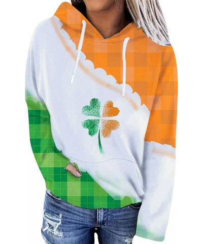 Women Drawstring Long Sleeve St. Patrick's Day Pullover Round Neck With Pockets Sweatshirt Shamrock Print Hoodies Orange $10....