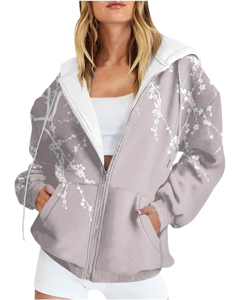 Womens Fall Fashion,Women's Long Sleeve Floral Print Sweatshirt Long Sleeve Pocket Jacket Zipper Hoodie Coat 3-beige $13.53 J...