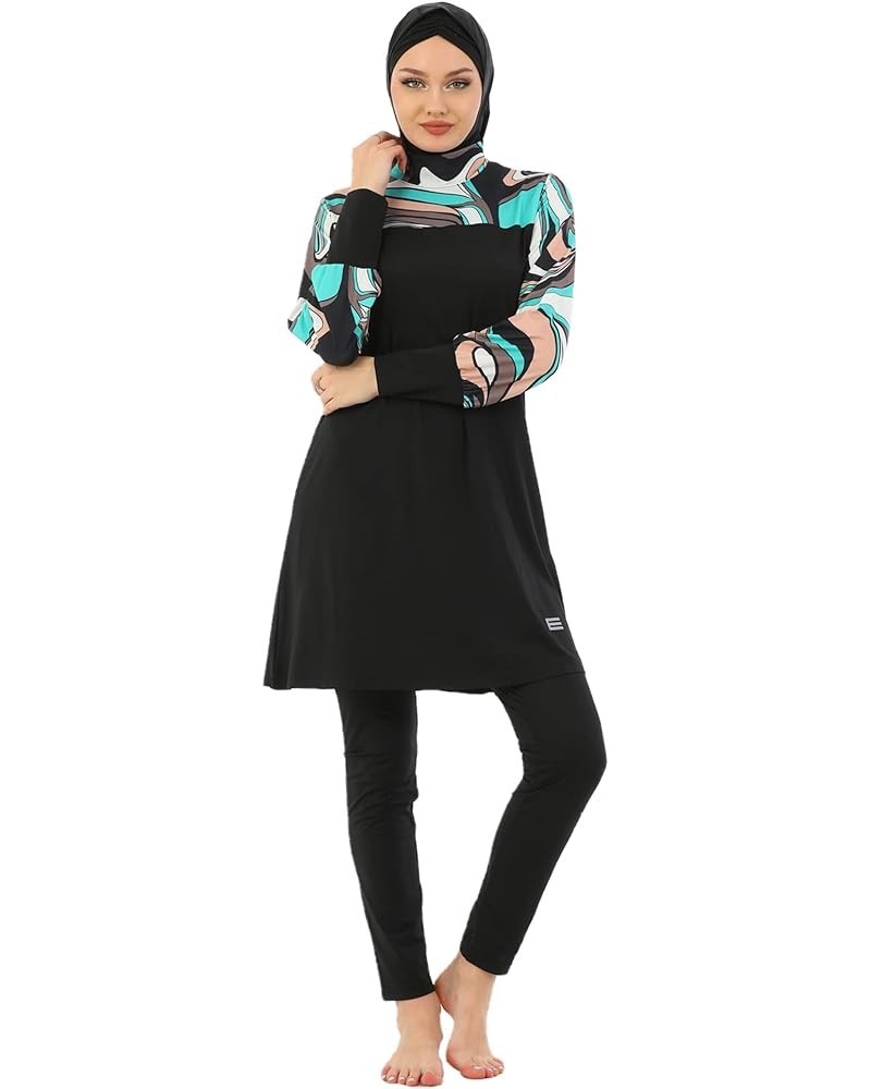 Islamic Long Sleeve Swimsuits for Women Modest Muslim 5 PCS | Full Cover Rash Guard Burkini | Arabic Swimwear Black Iv / Xl $...