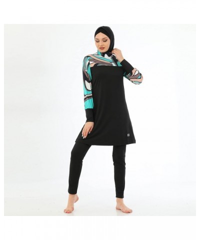 Islamic Long Sleeve Swimsuits for Women Modest Muslim 5 PCS | Full Cover Rash Guard Burkini | Arabic Swimwear Black Iv / Xl $...