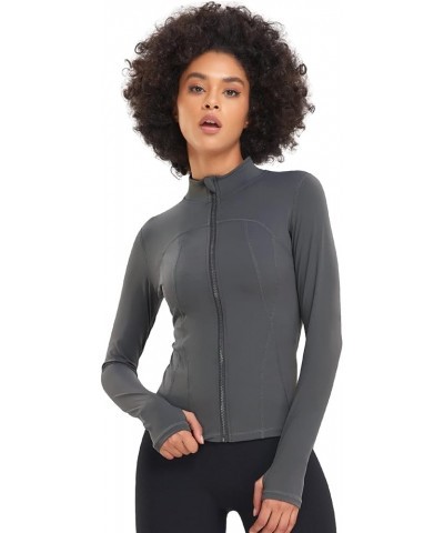 Women's Zip Up Solid Sports Jacket Super Slim Fit Lightweight Workout Yoga Running Track Jacket Grey $14.40 Jackets