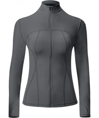 Women's Zip Up Solid Sports Jacket Super Slim Fit Lightweight Workout Yoga Running Track Jacket Grey $14.40 Jackets