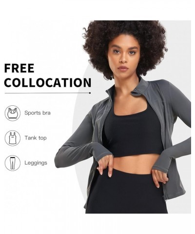 Women's Zip Up Solid Sports Jacket Super Slim Fit Lightweight Workout Yoga Running Track Jacket Grey $14.40 Jackets