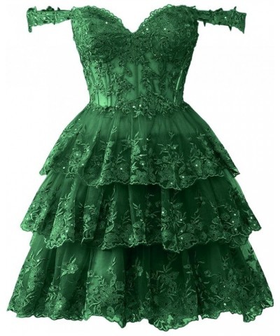 Off Shoulder Lace Sparkly Tulle Homecoming Dress Short 2024 Corset Tiered Formal Party Gown 01-emerald Green $35.09 Dresses