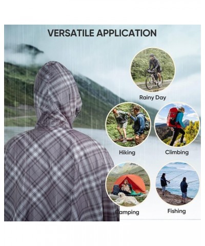 Hooded Rain Poncho for Adult with Pocket, Waterproof Lightweight Unisex Raincoat for Hiking Camping Emergency Grey Grid 1/4 Z...