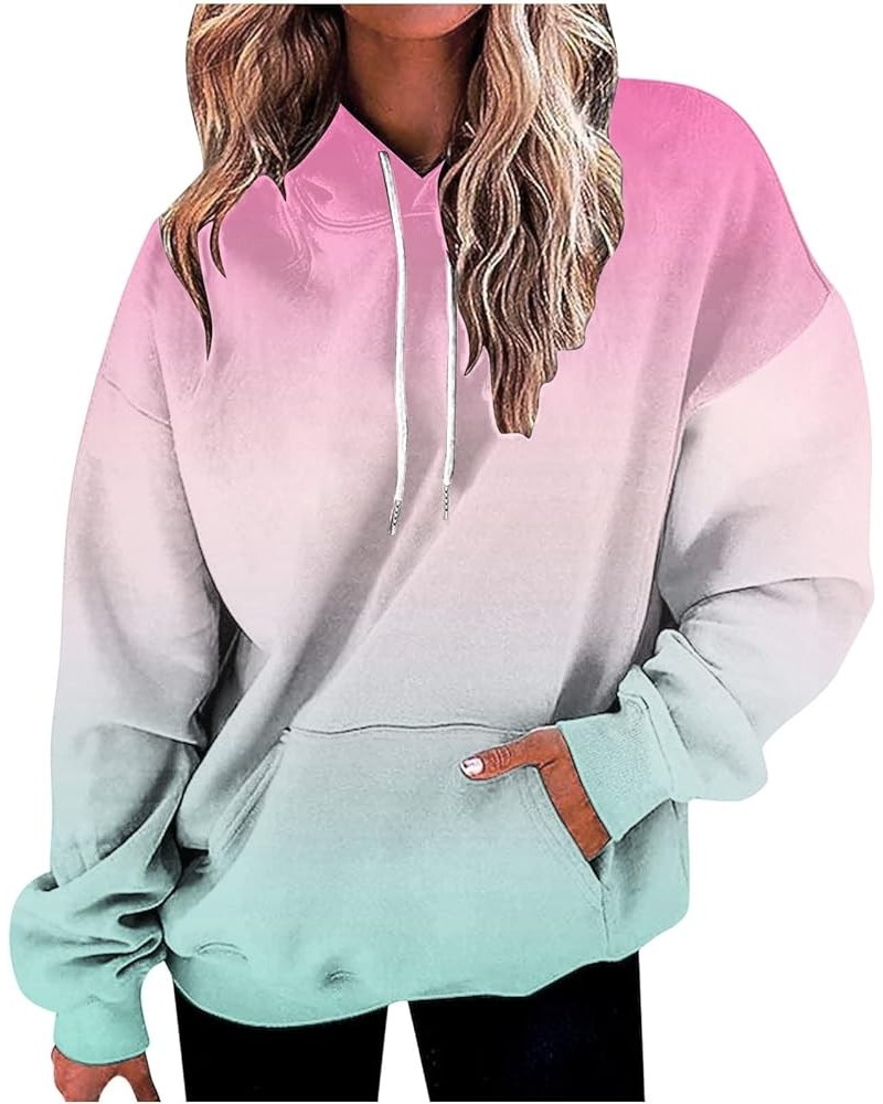 Women's Fall Fashion Sweatshirts Long Sleeve Gradient Print Drawstring Hooded Shirts Casual Fleece Pocket Top Hoodies Green $...