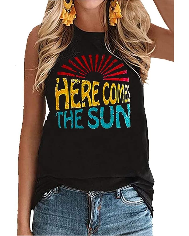 Women Casual Sleeveless Graphic Tank Tops Summer Loose Outdoor Sports Vest Tee Shirts Black+heresun $10.19 Tanks