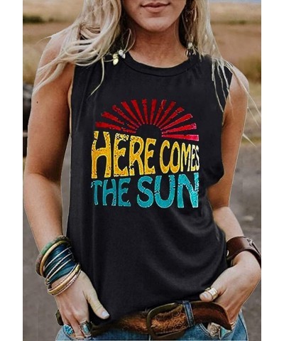 Women Casual Sleeveless Graphic Tank Tops Summer Loose Outdoor Sports Vest Tee Shirts Black+heresun $10.19 Tanks