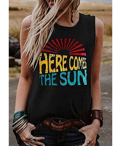 Women Casual Sleeveless Graphic Tank Tops Summer Loose Outdoor Sports Vest Tee Shirts Black+heresun $10.19 Tanks