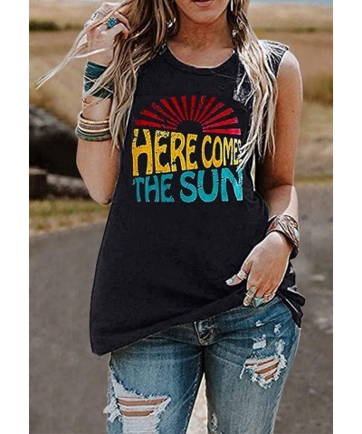 Women Casual Sleeveless Graphic Tank Tops Summer Loose Outdoor Sports Vest Tee Shirts Black+heresun $10.19 Tanks