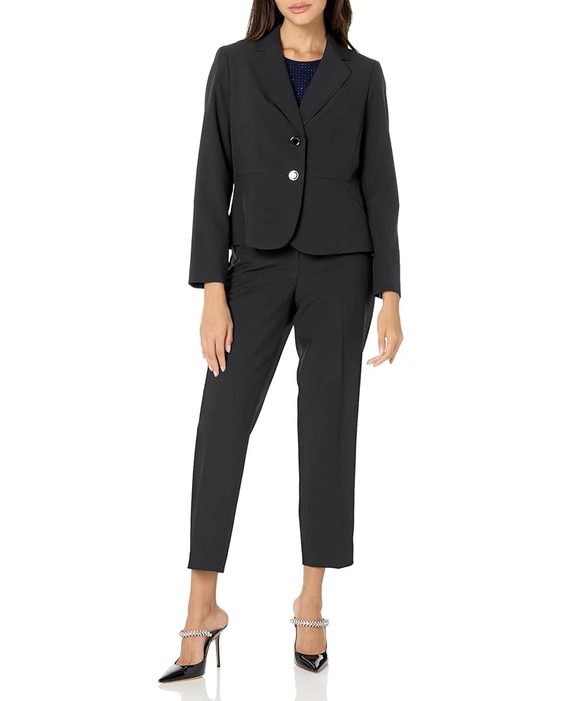 Women's Petite 2 Button Wasit Seam Jacket & Elastic Back Pant Black $43.14 Suits