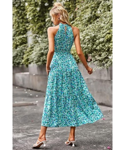 Women's Summer Floral Maxi Sun Dress Sleeveless Halter Neck Flowy Ruffle Hem Long Boho Dresses with Belt Floral Sky Blue $25....