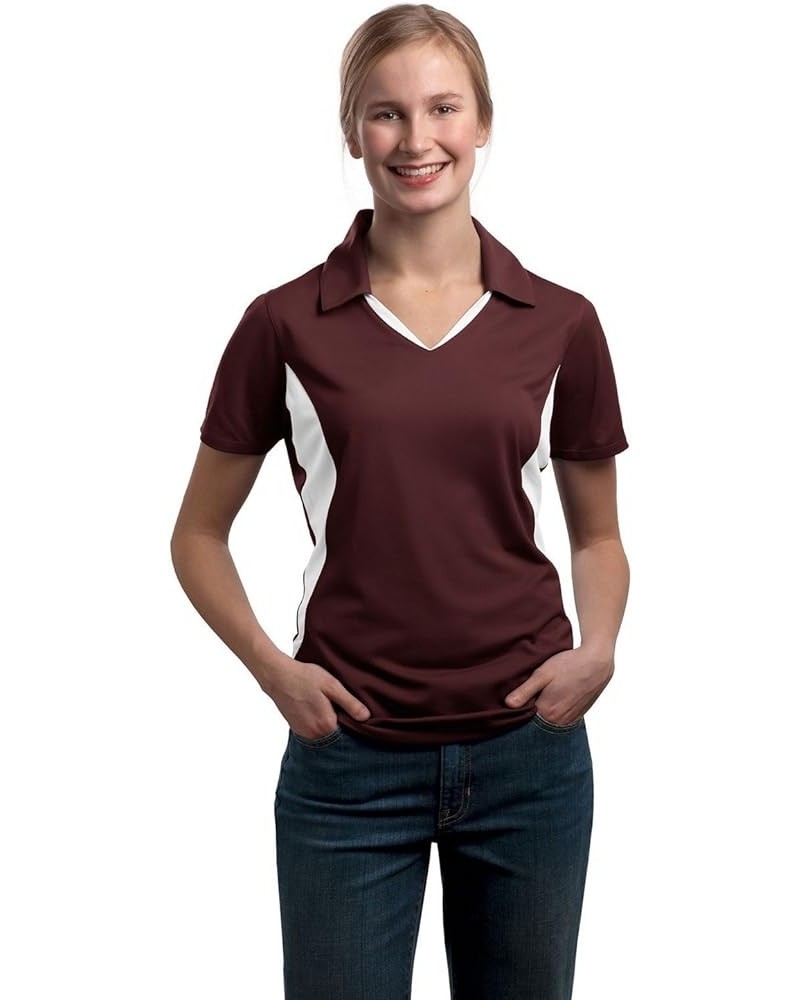 Women's Side Blocked Micropique Sport Wick Polo Maroon/White $10.24 Activewear