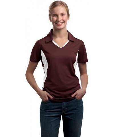 Women's Side Blocked Micropique Sport Wick Polo Maroon/White $10.24 Activewear