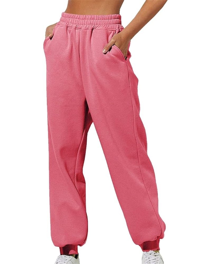 Sweatpants Women Baggy Plus Size High Waisted Cozy Jogging Pants Pure Color Leisure Exercise Yoga Trousers F-hot Pink $7.97 A...