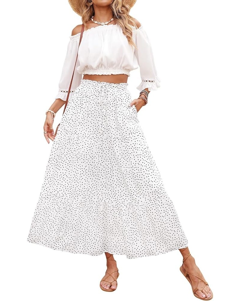 Women's Boho Floral Print Elastic High Waist Pleated A Line Midi Skirt Dotivory $21.56 Skirts