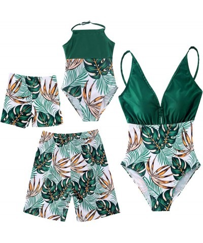 Family Matching Swimwear Mom and Me One-Piece Swimsuits Couples V Neck Bathing Suit Palm Leaves Printed Beachwear Girls $8.64...