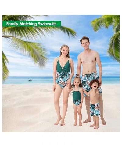 Family Matching Swimwear Mom and Me One-Piece Swimsuits Couples V Neck Bathing Suit Palm Leaves Printed Beachwear Girls $8.64...